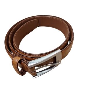Stitch & Tie ST-104 Light Brown Faux Leather Men's Belt 34 Silver Buckle